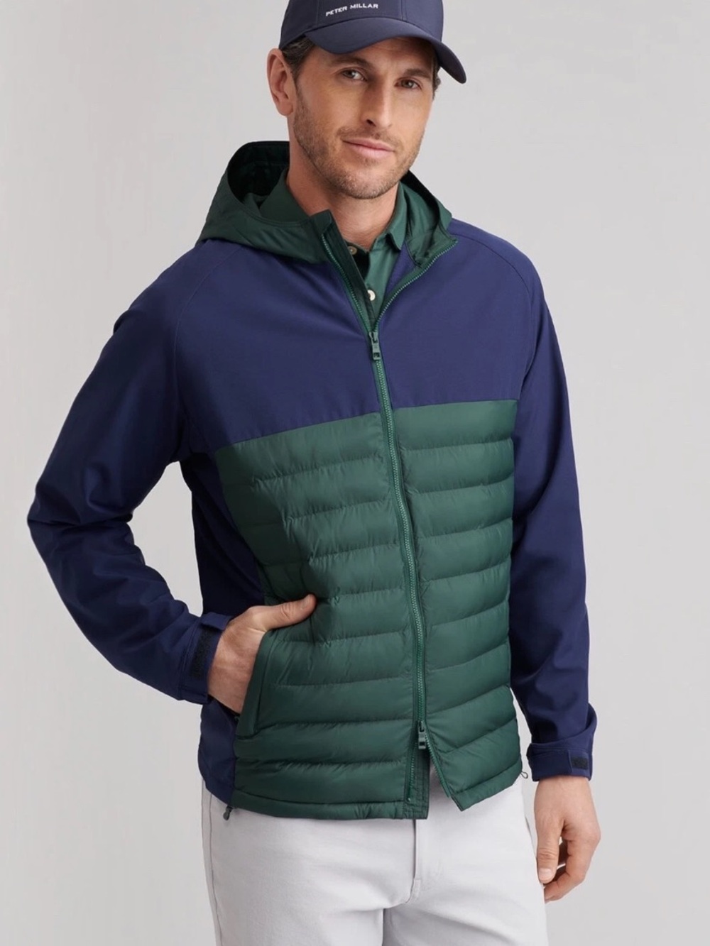$265 Peter Millar Apex Hybrid Hoodie Jacket Nordic Pine Navy Men's XL